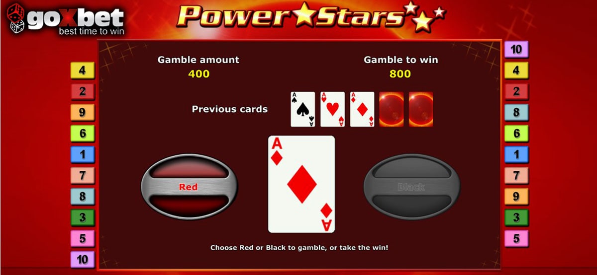Бонусная риск-игра на удвоение Gamble в игре казино Power Stars.
