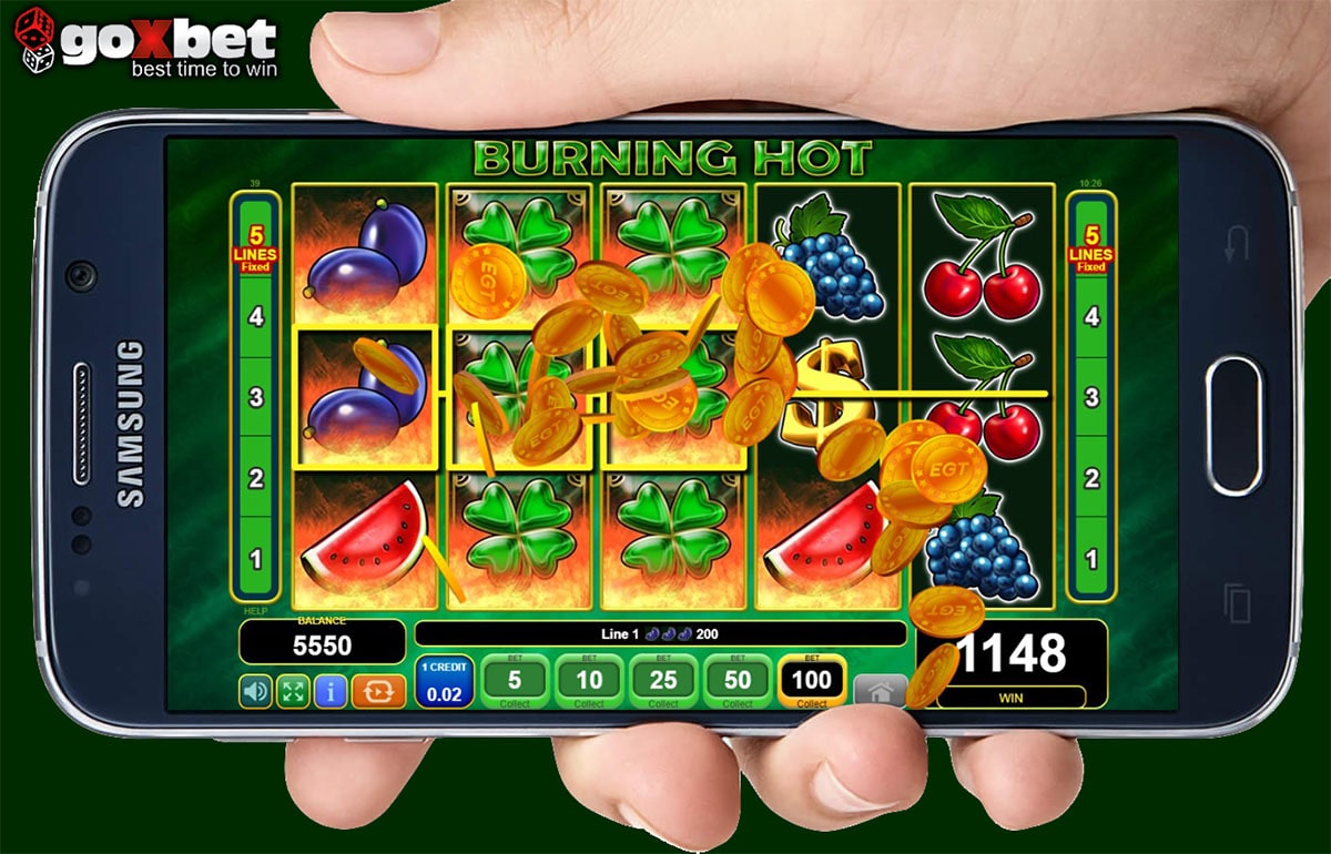 Playing slot machine Burning Hot Mobile (Burning Hot slot on the phone).