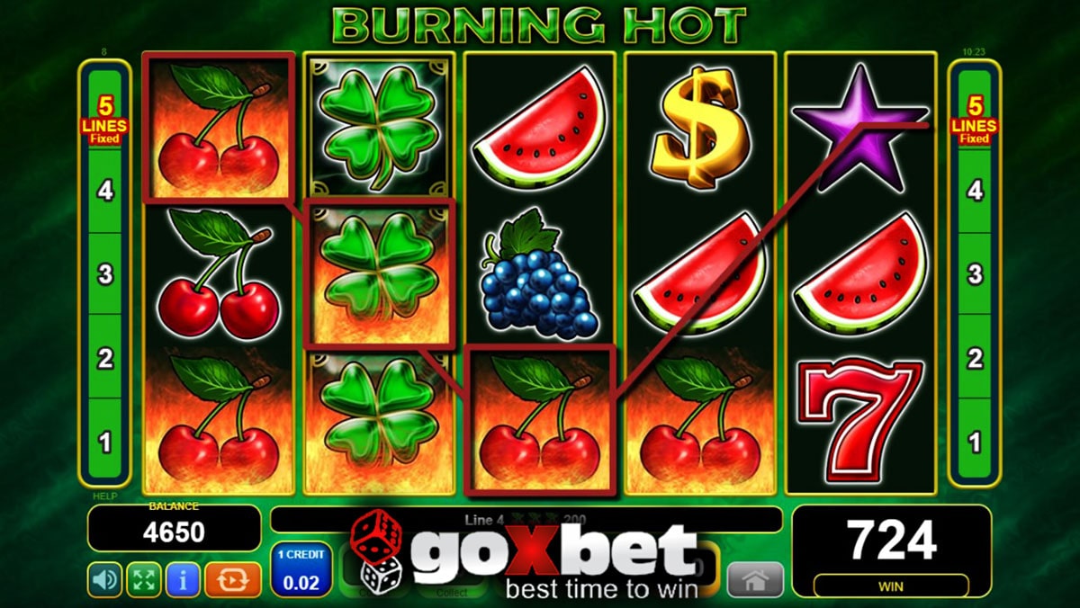Play Burning Hot - a slot machine from EGT at Goxbet Casino.