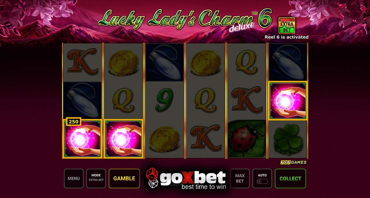 Lucky Lady's Charm Deluxe 6 online slot from Novomatic, Greentube and 707 Games at Goxbet casino.